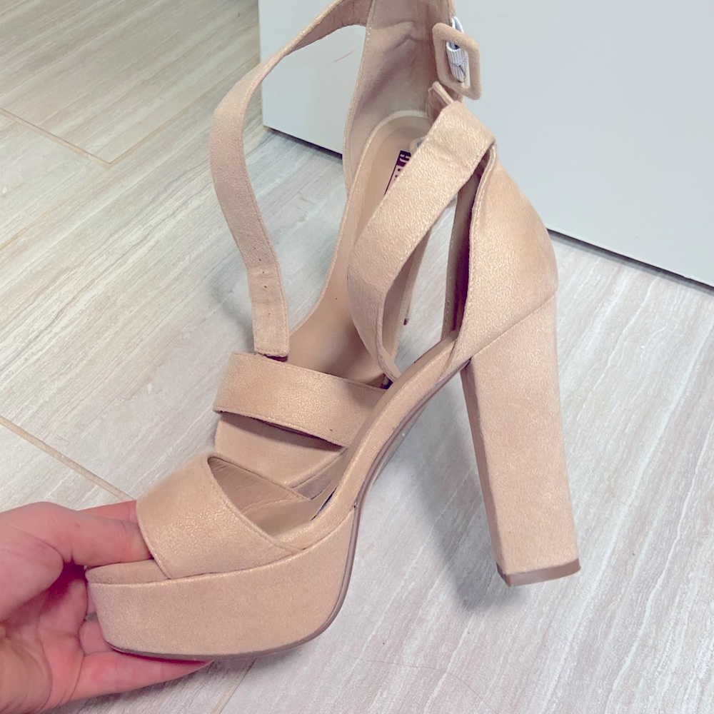 Platform Nude Buckled Heels